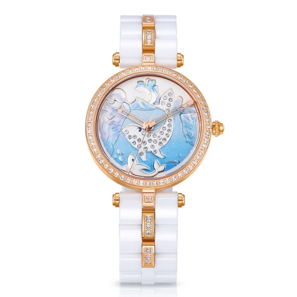 Luxury Art White Ceramic Women Watch Ladies Quartz Watch Top Quality Rhinestone Watch Exclusive Artwork 3D Stereoscopic Surface