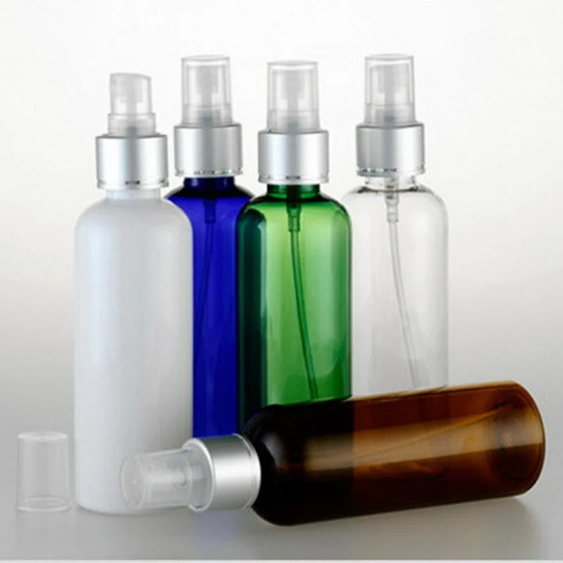 

30pcs/lot 100ml Empty PET Spray Bottle With Anodized Aluminum Cap Round Shoulder Plastic Bottle Atomizer Perfume Liquid Bottle