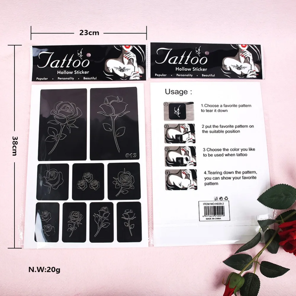 1 Blatt Tattoo-Schablone, Körperkunst, temporärer Glitzer, Airbrush, Henna, indische Tattoo-Vorlagen, Make-up-Zubehör – Detail 24