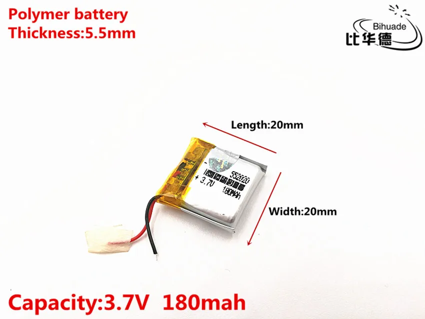 5pcs/lot 3.7V 180mAH 552020 Polymer lithium ion / Li-ion Rechargeable battery for DVR,GPS,mp3,mp4