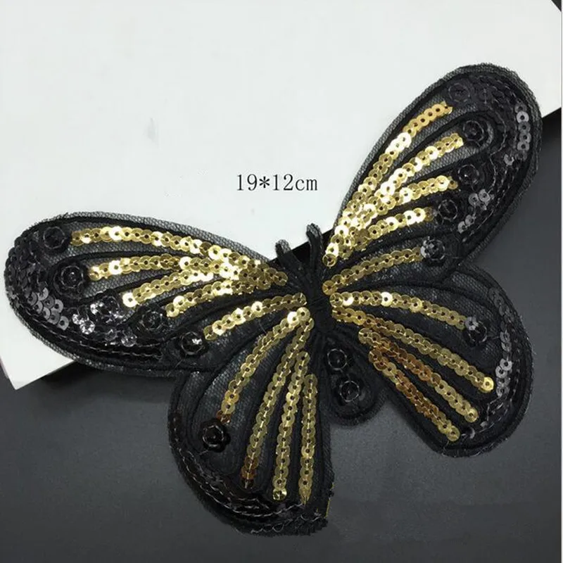 5PCS/LOT Cheap Sequins Butterfly Patches for Clothes Applique Iron On Patch Clothing Sticker DIY Accessories 2 Colors