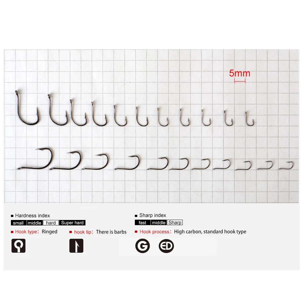 FTK Wide Gap Ringed Eyed AJI Fishing Hooks From JAPAN For Perch High-carbon Steel Barbed 7-10 Pcs / Lot Size2-14#  Needle Point