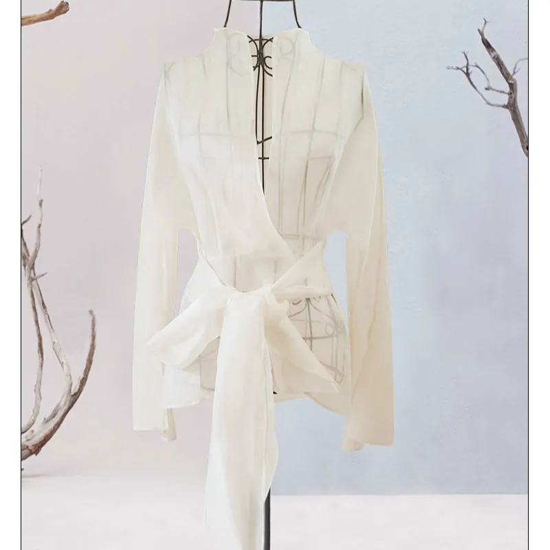 Women Silk Shirts Ogen Long Sleeve Shirts 2019 High-end Custom Bowknot Shirts for Women White and Beige Blouse