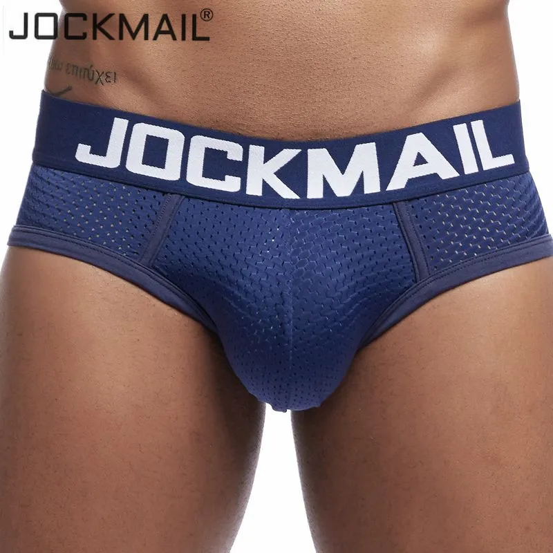 JOCKMAIL 2019 New Mesh Men Underwear Sexy Men Briefs Breathable Low waist Mens Slip Cueca Gay Male Panties Underpants men Shorts