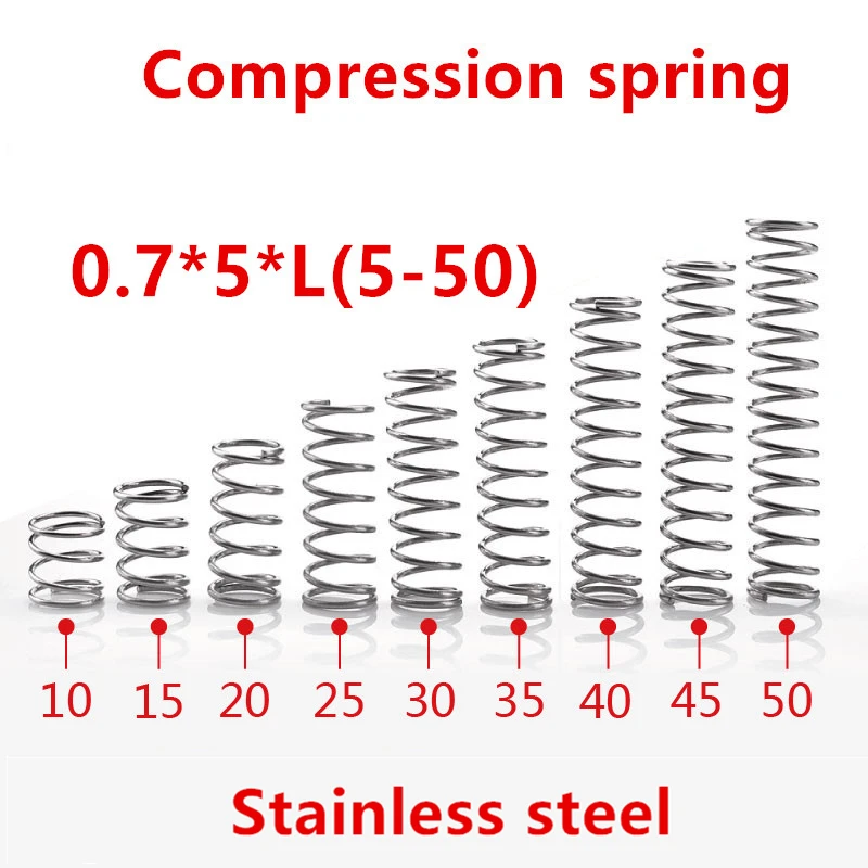 

50pcs/lot 0.7*5*5/10/15/20/25/30/35/40/45/50mm spring 0.7mm stainless steel Micro small Compression spring