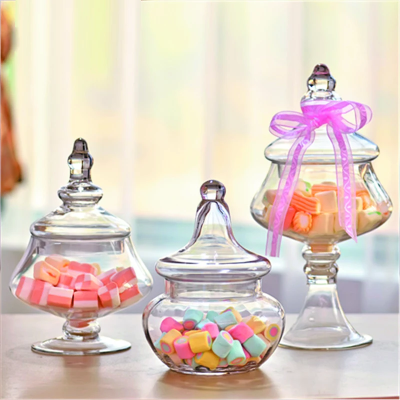 Transparent Glass Candy Jar, Dust-proof Bottle with Lid, Decor Crafts, Dessert Stand, Storage Tank, Wedding Supplies