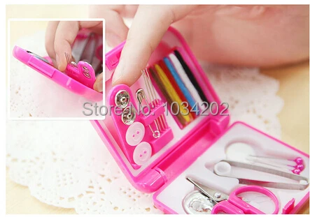 Free shipping 100pcs Portable Travel Sewing Kits Box Needle Threads Scissor Thimble Home Tools