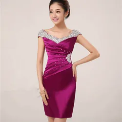 2022 New Fashion Elegant Bridesmaid Dresses Cap Sleeve Purple Party Dresses Tiered Green Plus Size Custom Made Above Knee