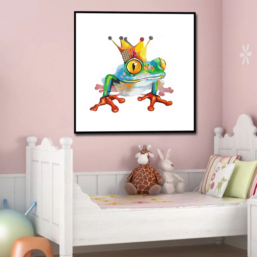 

Hand Painted Colorful Frog with Big Glasses Canvas Oil Paintings Top Animal Wall Art ArtisFunny Kid's Room Decor Modern Abstract