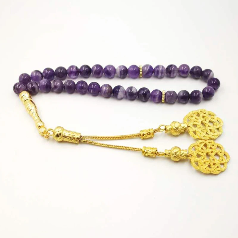 Natural Amethysts Tasbih New Style Islam bracelets for women Gold Turkish tassel rosary Muslim Luxury lady rosary Jewelry gift