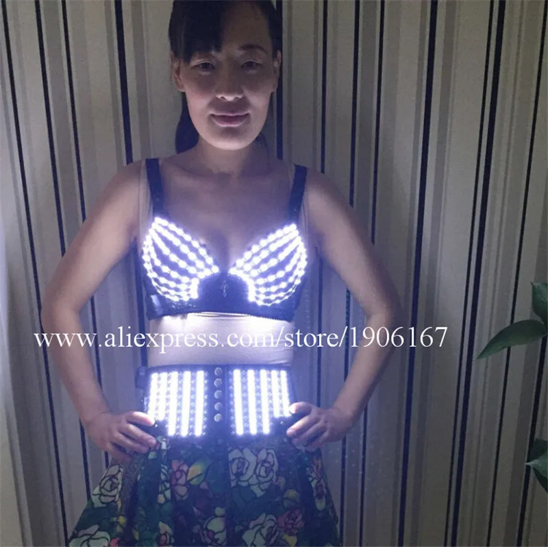 

Fashion Luminous Sexy Lady Clothing Led Bra and Luminous Girdle For Night Club Led luminous Sexy Women Suit