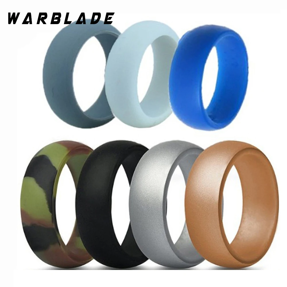 8mm 100% Food Grade FDA Silicone Ring 6-12 Size Hypoallergenic Crossfit Flexible Silicone Finger Rings For Men Women 7pcs/set