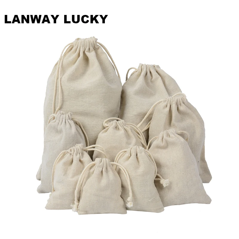 

Cotton Linen Muslin Drawstring Packaging Bags For Jewelry Gift Wedding Favor Holder bag 8x10cm 10x12cm 12x15cm Manufacturer sale