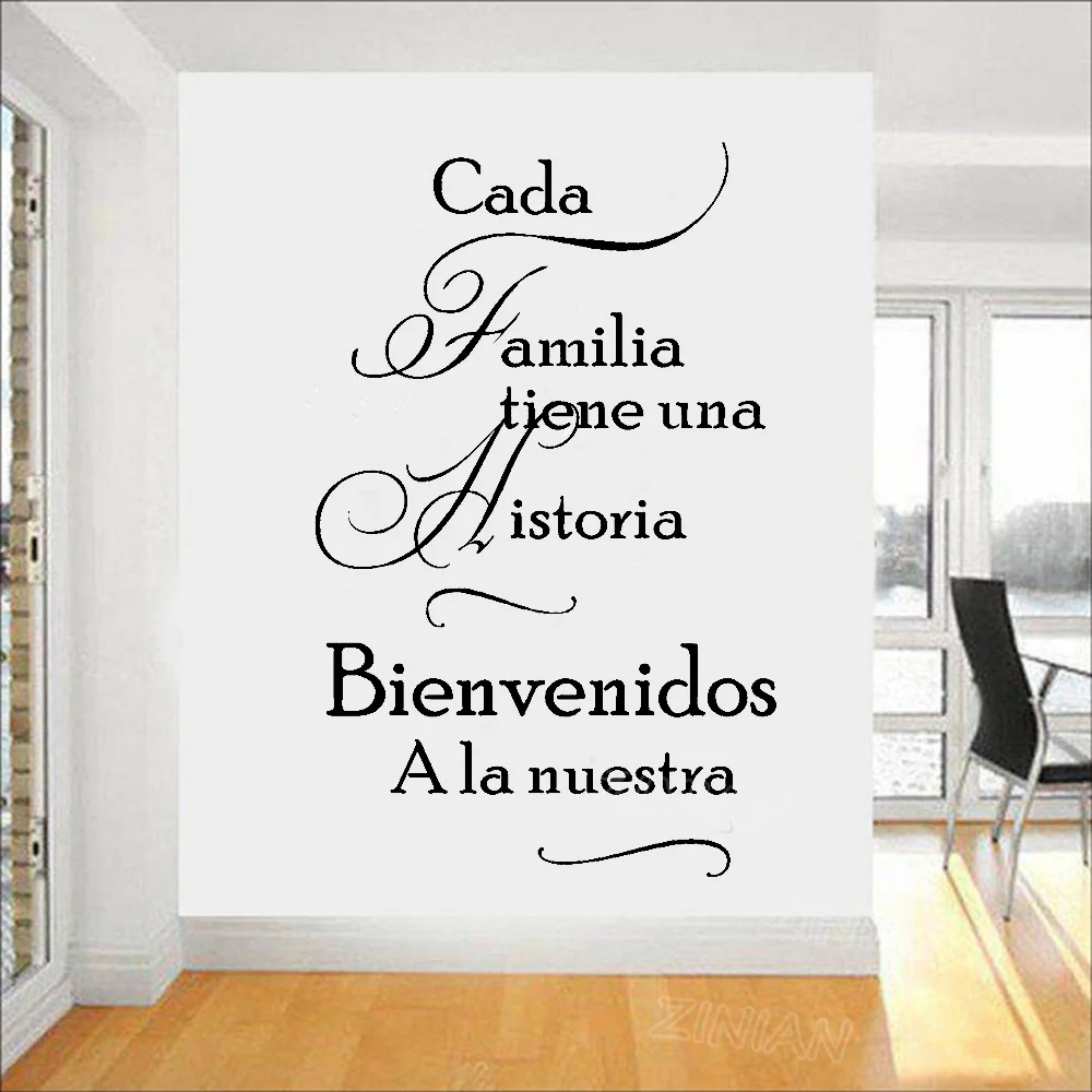 Spanish Home Quotes Wall Decal Cada Familia Tiene Una Historia WELCOME to Ours Vinyl Wall Stickers Home Decor Living Room Z598