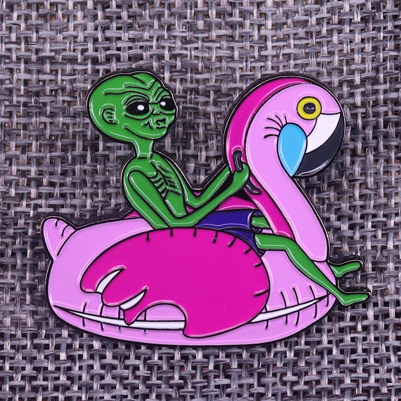 Flamingo Alien UFO Space Lapel Pin Christmas present for her for him Enamel pin