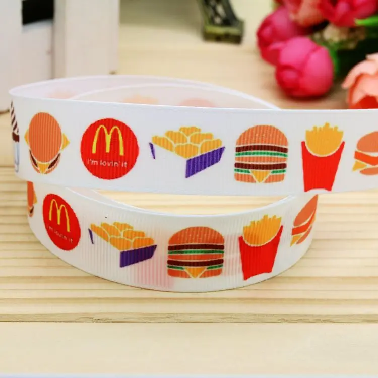 7/8''  m hamburger printed grosgrain ribbon hair bow headwear party decoration wholesale OEM 22mm H4853