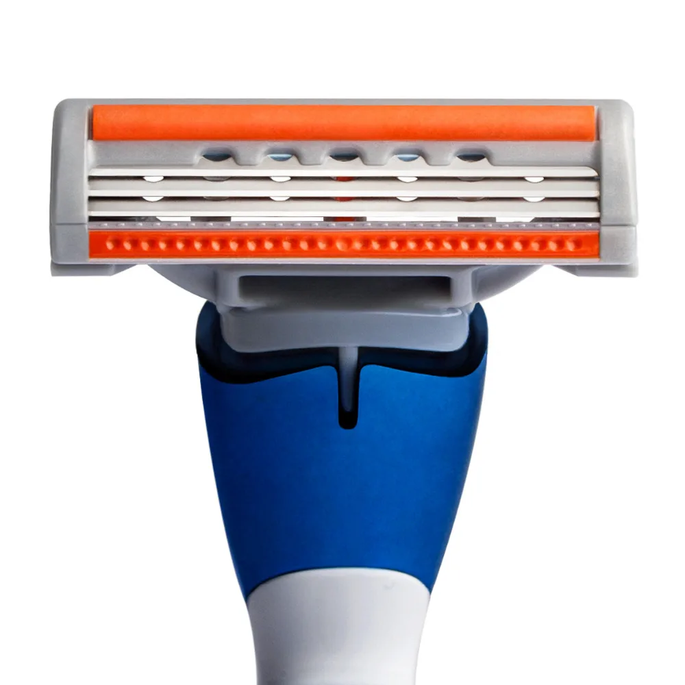 QShave Blue Men Shaving Razor Can Design Your Name on Handle, 1 Handle & 6 Cartridges(5pcs X3 Blade, 1pc X5 Blade, 1pc Handle)