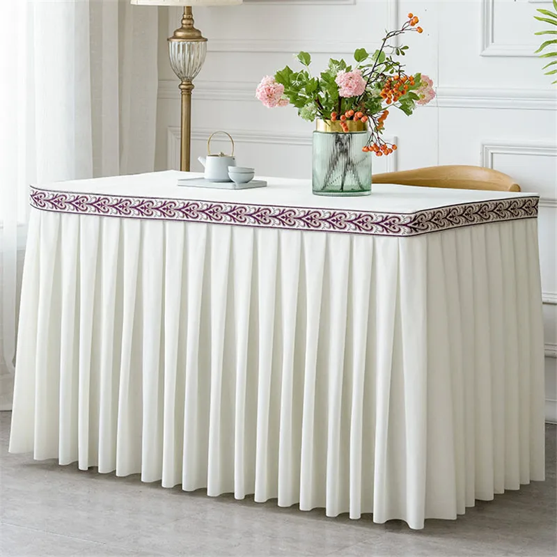 

One Piece Pleated Flannel Hotel Table Skirt With Table Cloth Table Cover Wedding Party Banquet Decor