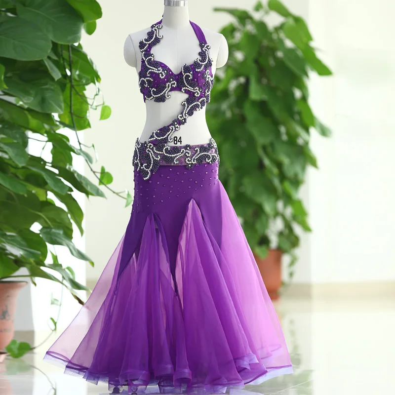 2019 Professional Dance Wear Belly Dance Clothes 3pcs Beaded Bra Belt Skirt Set Women Oriental Dance Costumes