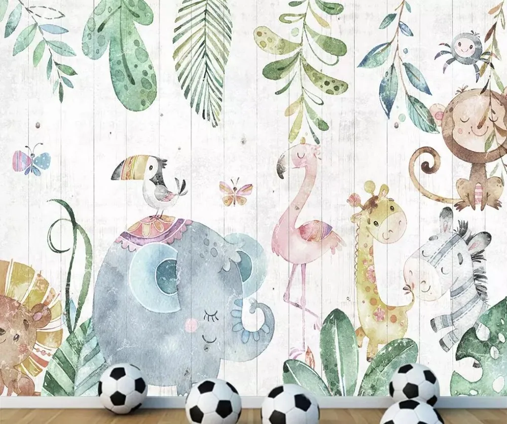 

Custom mural 3D wallpaper hand-painted forest animal wood wood grain mural for children's room bedroom sofa