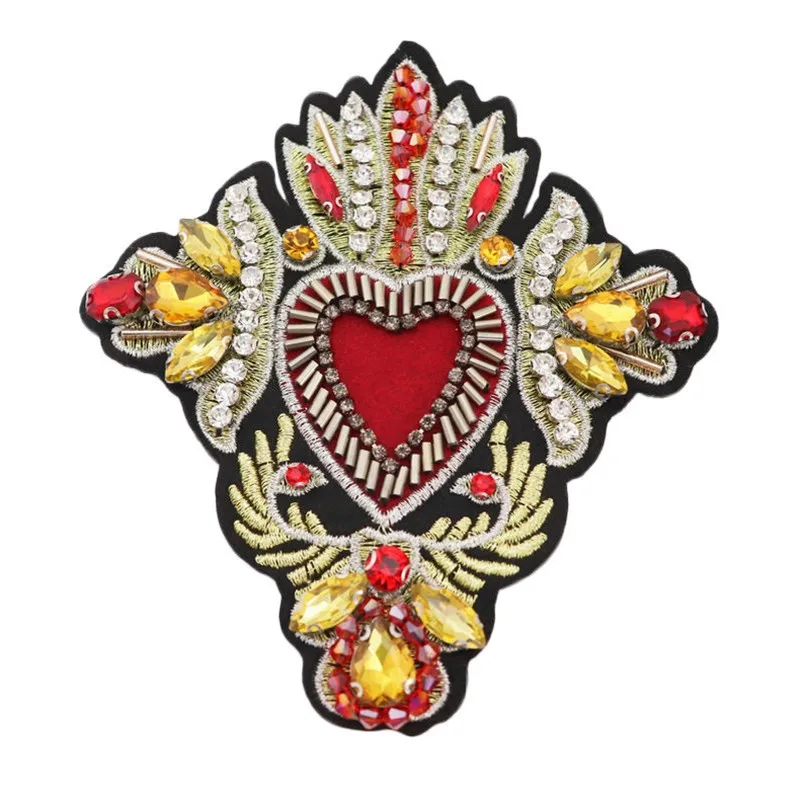 1 Piece Beads Sequins Patches Sew On Applique Red Heart Cloth Stickers Patches for Clothing Beads Parch 11cm x 12cm