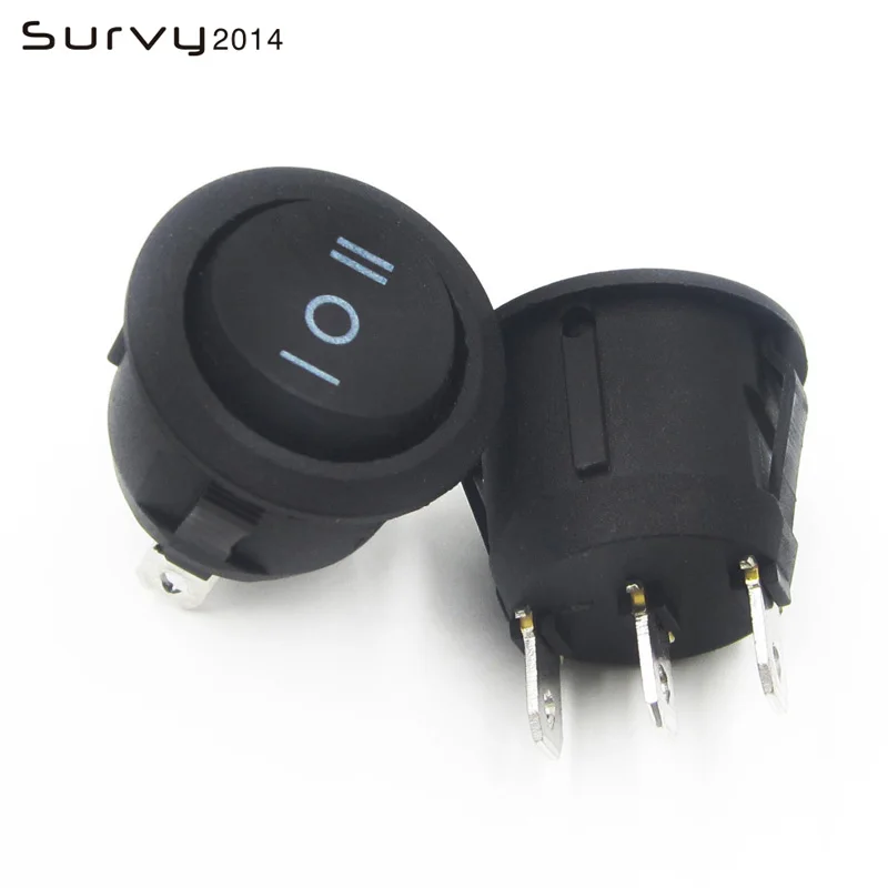 10pcs On-Off KCD1-105 3Pin Black Round Boat Car Rocker Switch 6A 250V 10A 125V AC Button On-Off-On