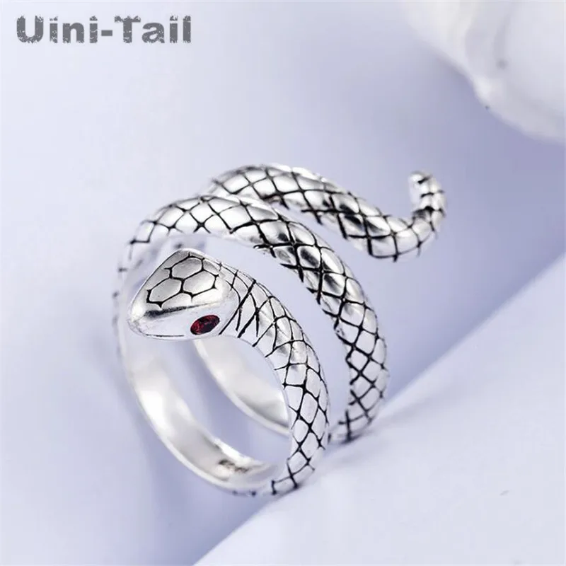 Uini-Tail hot new 925 Tibetan silver dynamic retro snake ring cute fashion trend high quality jewelry men and women JZ071