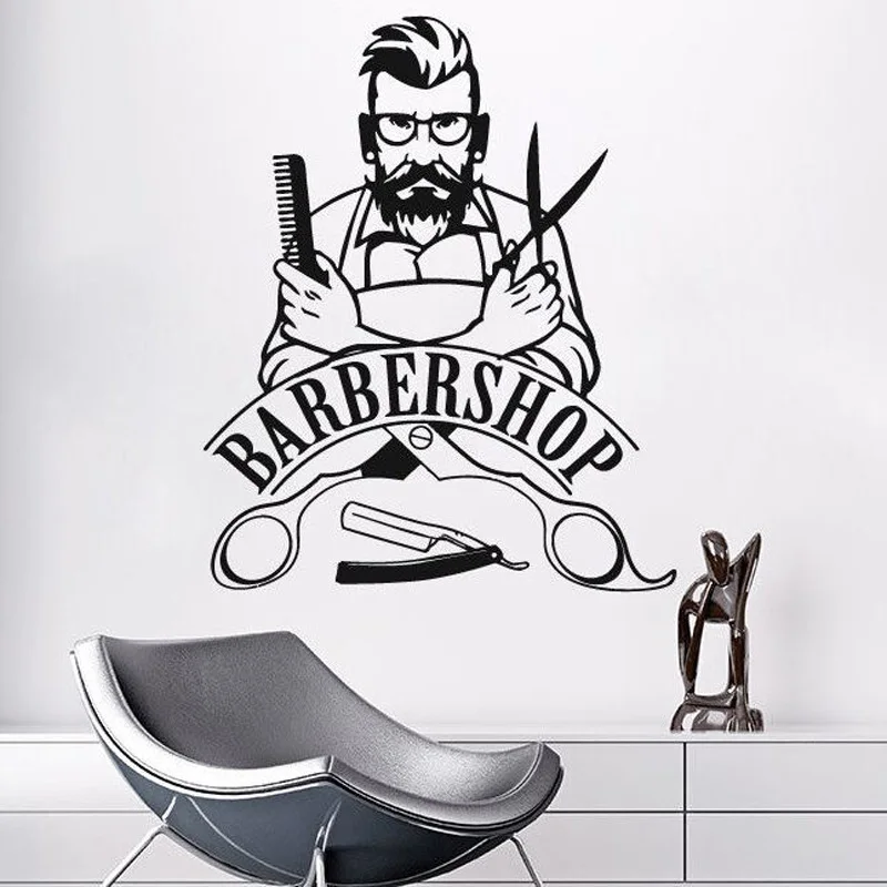 Barbershop logo wall stickers Removeable vinyl DIY decal beauty salon window stickers hair salon decoration Art PVC Murals G03