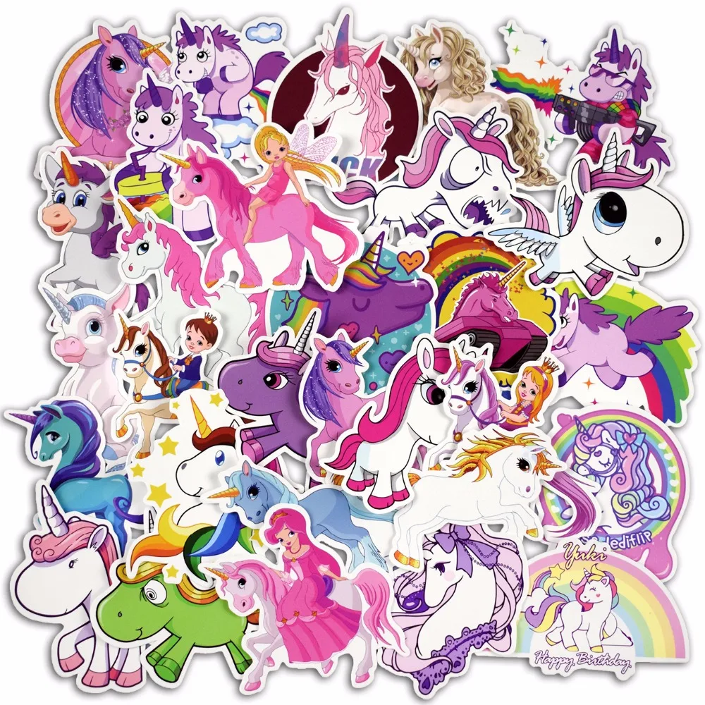 30 Pcs Colorful Cute Unicorn Stickers for Laptop Car Styling Phone Luggage Bike Motorcycle Mixed Cartoon Pvc Waterproof Sticker