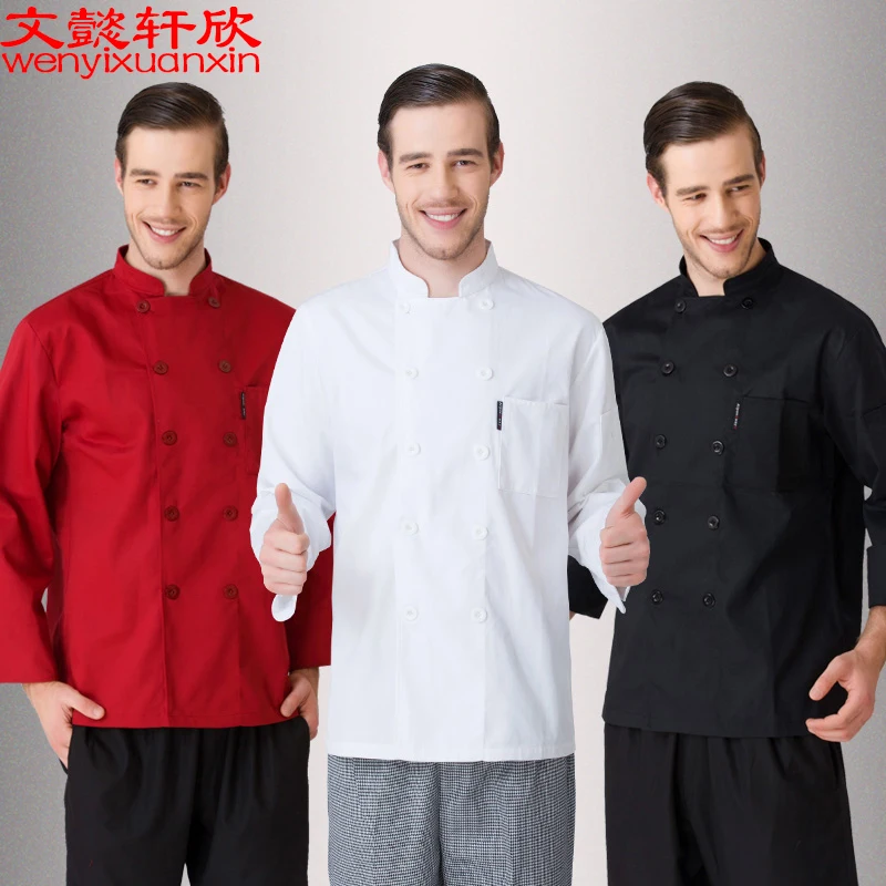 

New! Autumn Winter Restaurant Coffee Bar Kitchen Gentman Man Chef Jacket Long-sleeve Chef Work Suit Concise Work Uniform B-6459