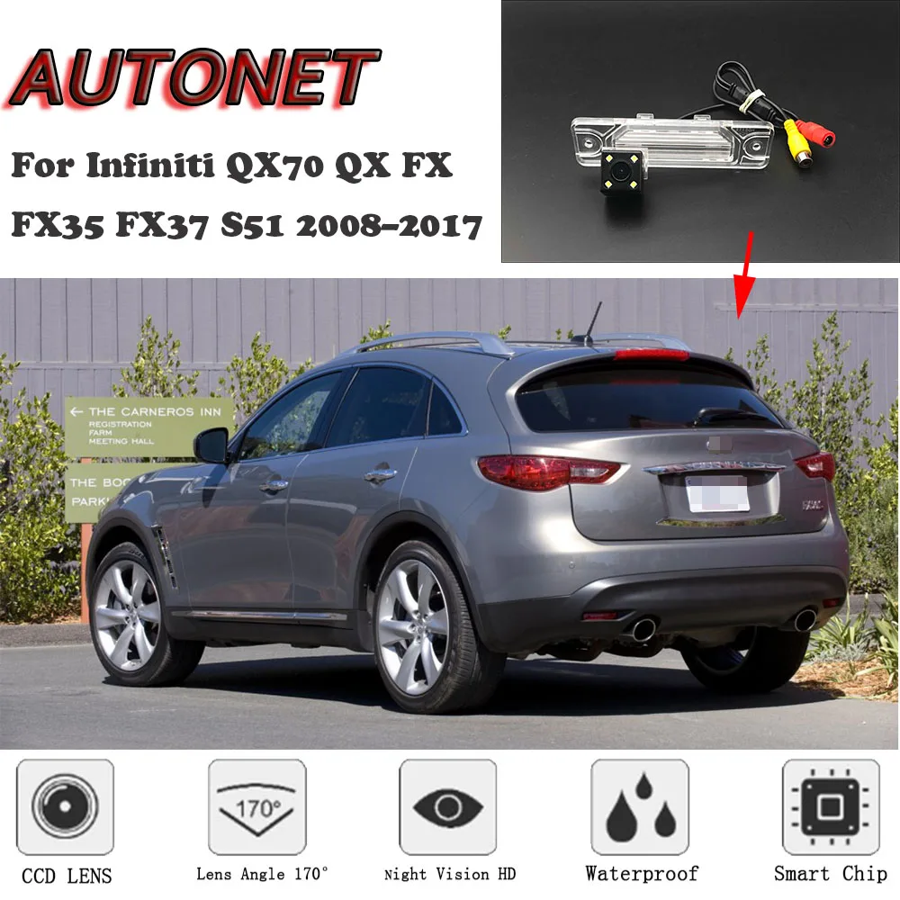 

AUTONET HD Night Vision Backup Rear View camera For Infiniti QX70 QX FX FX35 FX37 S51 2008~2017 license plate Camera or Bracket