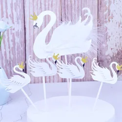 Elegant White Swan Flamingo Cake Inserted Card Cake Topper Decoration Anniversaire Wedding Party Supplies Happy Birthday Girl