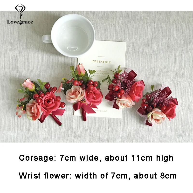 Lovegrace 4 Handmade Cưới Xòe Hoa Boutonniere Rất Nhiều Hoa Lụa Lưng Chân cho Nam Phù Hợp Với Phụ Kiện Cô Dâu Tiếp Liệu