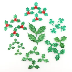 100 Pcs Fabric Laser Shiny Sequins Red Fruit With Green Leaves Christmas Tree Decoration Supplies DIY Art Fabric Accessory