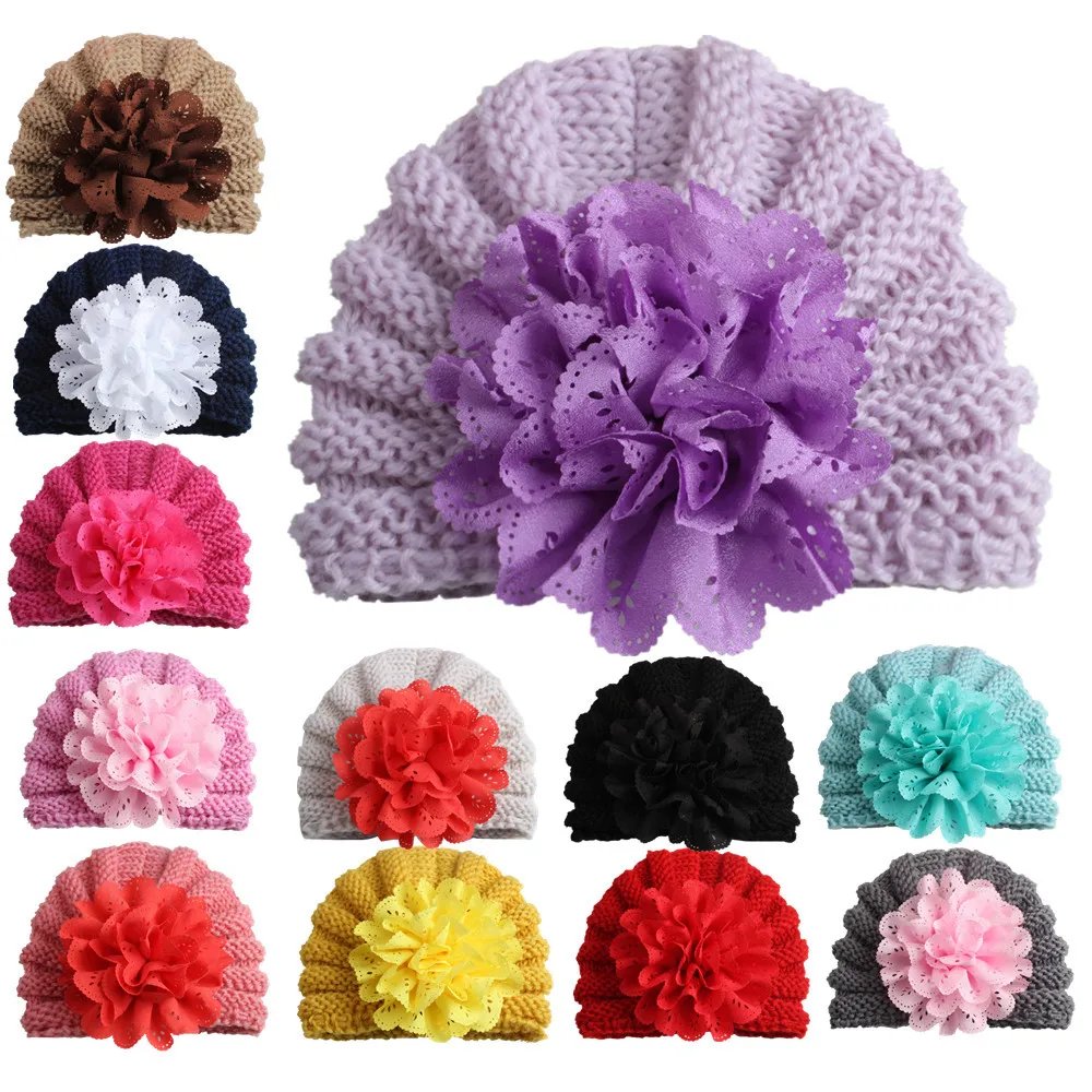 

12pcs 2017 Baby Hat Knitting Cap Baby Photography Accessories Hollow Flower Baby Girl Cap Touca Infantil