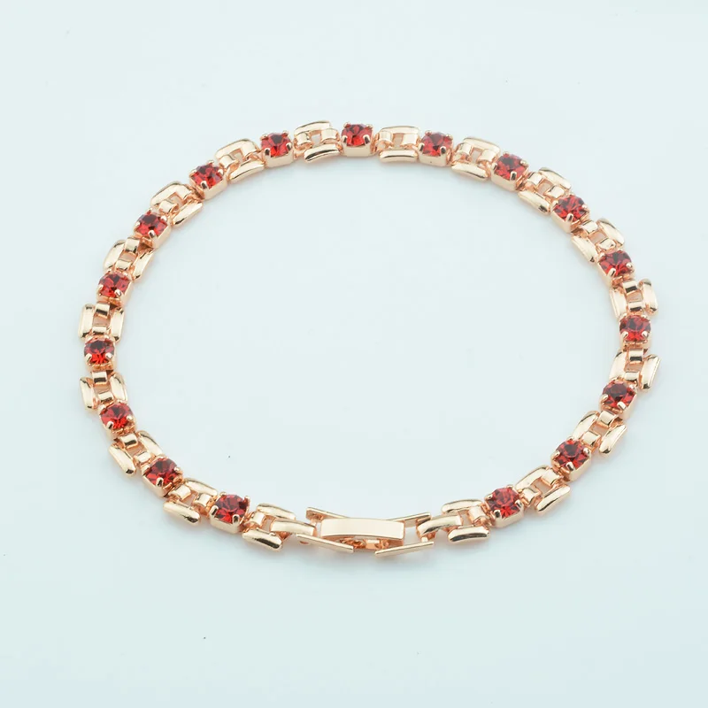 New 4mm Red/Green/White Stone Women 585 Rose Gold Color Bracelets Fold Over Clasp Hand Chain