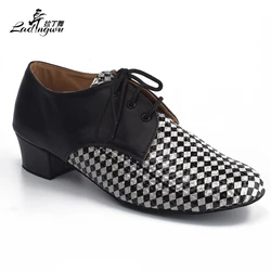 Ladingwu Modern Men's Ballroom Dance Shoes Rhombus pattern PU and Microfiber Synthetic Leather Latin Dance Shoes Men Heel 2.5cm