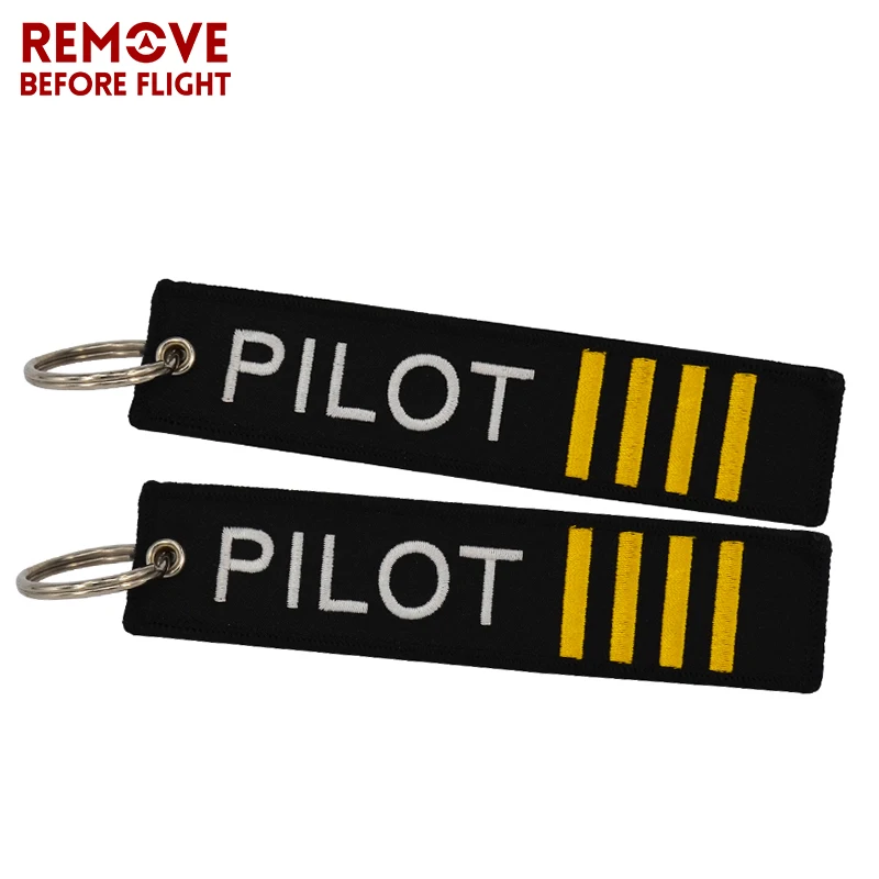 10 PCS/LOT Remove Before Flight PILOT Keychain Jewelry Safety Tag Embroidery Pilot Key Chain for Aviation Gift Luggage Tag Label