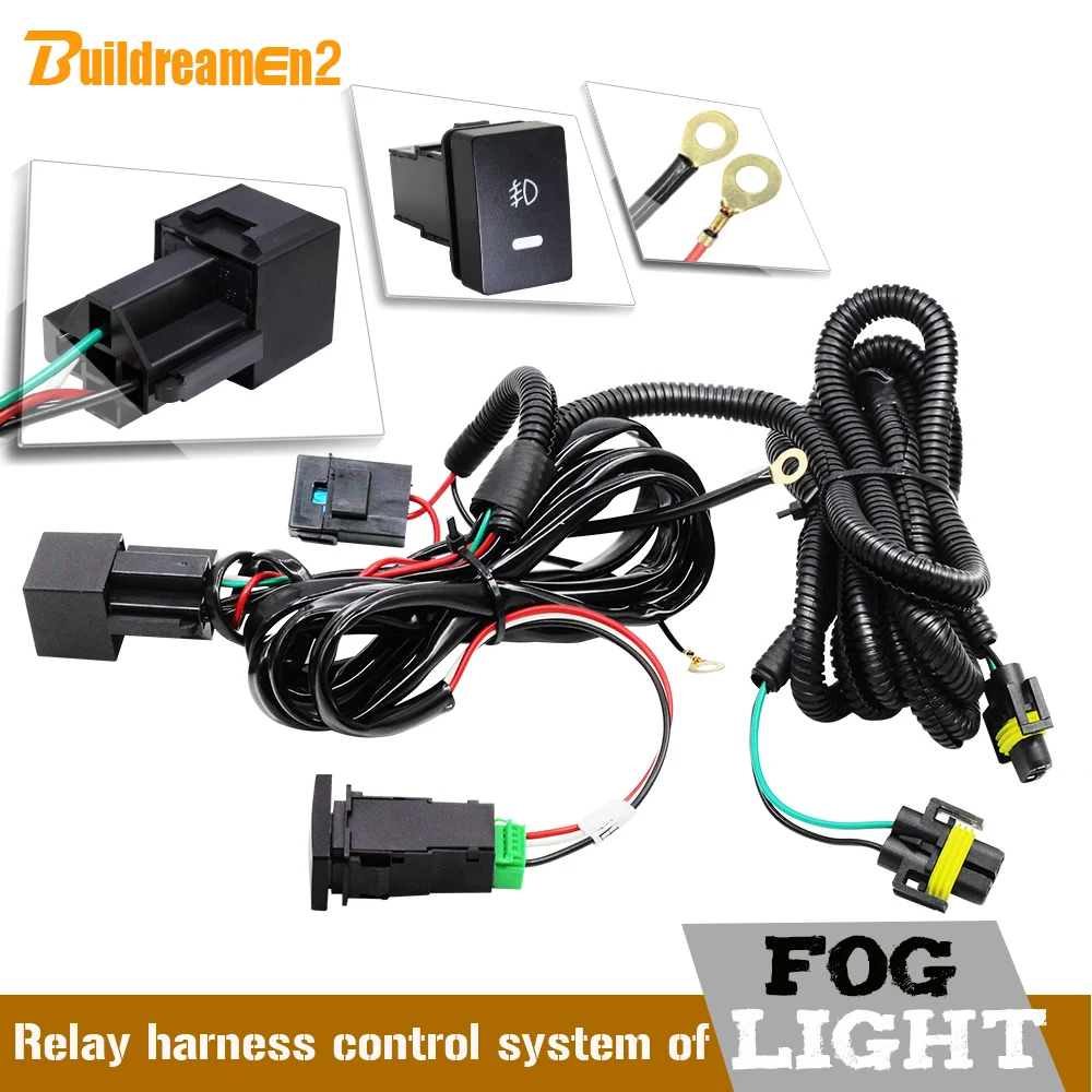 Buildreamen2 Car Fog Light H11 Wiring Harness Fuse Relay Cable Switch Kit For Porsche Opel Subaru Jaguar Land Rover Mitsubishi