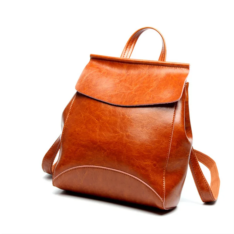 Fashion Women Leather Backpack Solid Oil Wax Leather Female Backpack Brand Designer High Quality Women Travel Backpack Bags