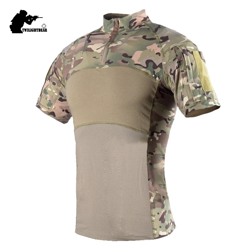 Summer Camo Men's Tactical T Shirts Short Sleeve Airsoft Breathable Combat Shirt Men Training Clothing AF312