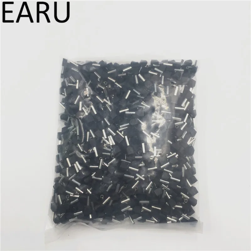 1000PCS E Tube TE7508 Type Double Pipe Insulated Twin Cord Cold-press Terminal Block Connector Needle End Multicolor 2X0.75 mm2