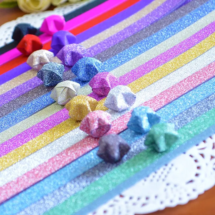 60pcs/lot Folding Kit Lucky Origami Rainbow Color Pure Color Pearl Shine Paper Wish Star Paper Strips Paper Crafts Gift