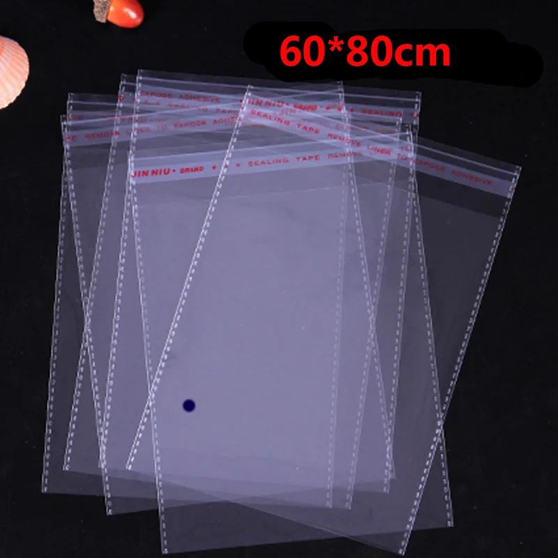 100 Pcs 50*60cm or 60*80cm Transparent Self Adhesive Seal Poly Plastic Bags Crystal Clear Cellophane Cello Gift Bag