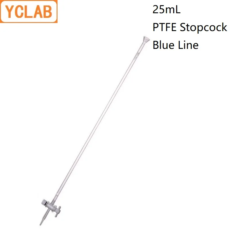 YCLAB 25mL Burette with PTFE Stopcock and Blue Line on Milk White Back Class A Transparent Glass Laboratory Chemistry Equipment