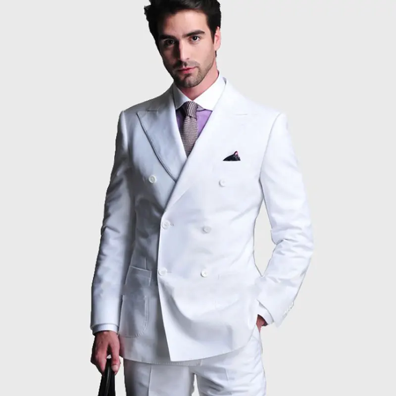 

Wide Peaked Lapel White Prom Suits Men Suits Groom Wedding Wear Best Man Blazer Slim Fit Terno Masculino Smoking Jacket 2Pieces