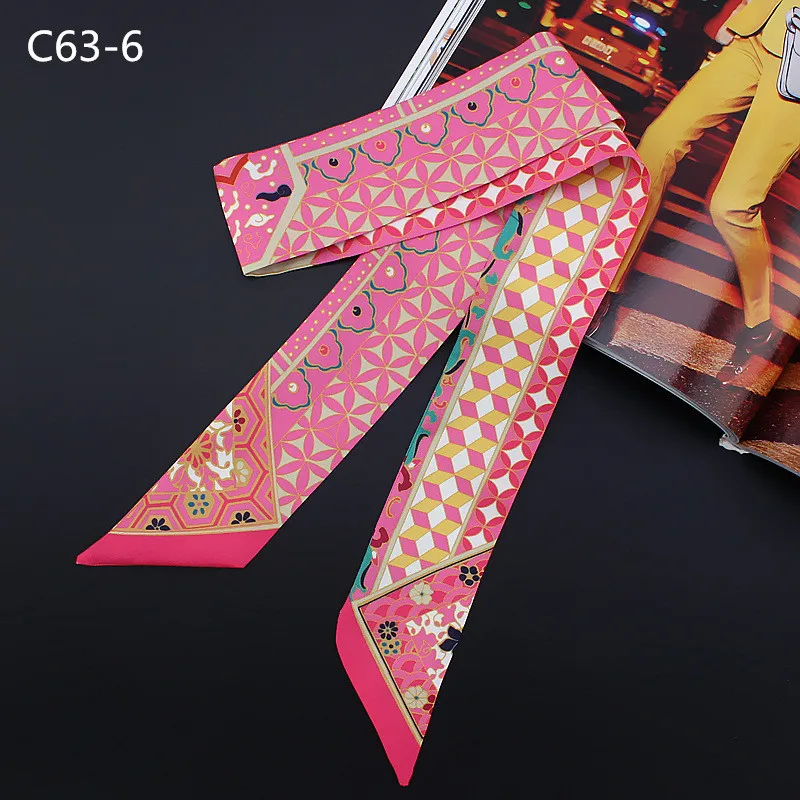 New Geometric Floral Print Silk Scarf Women Luxury Brand Scarf Bag Ribbons Fashion Head Scarf Small Long Skinny Scarves