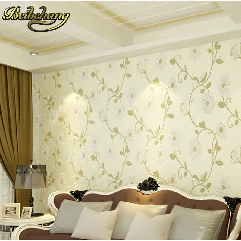 

beibehang pastoral flower flocking non-woven wall paper home decor bedroom living room papel de parede 3D wallpaper for wall