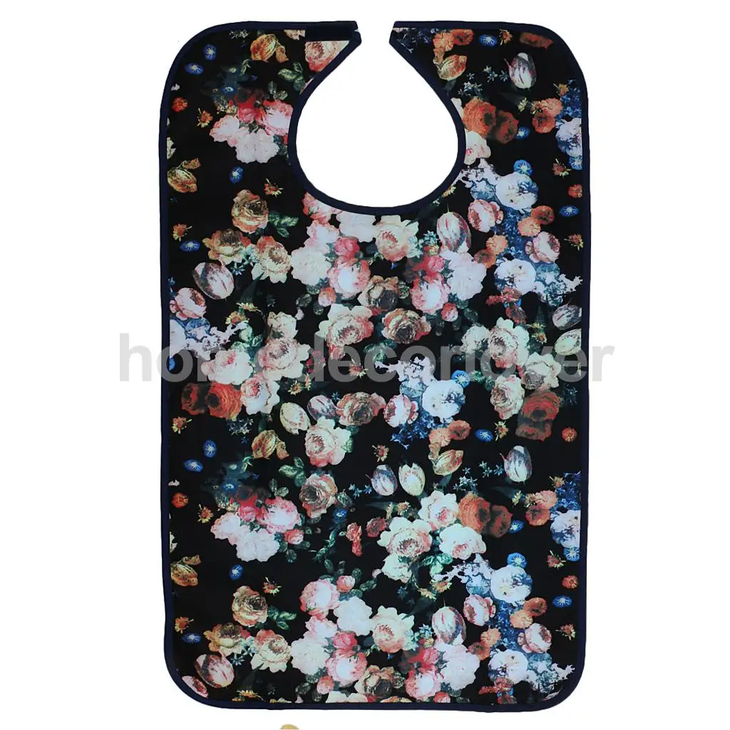 Reusable Waterproof Adult Elder Mealtime Bib Clothing Spill Protector Disability Aid Apron - Grid Lips Floral Flowers Print