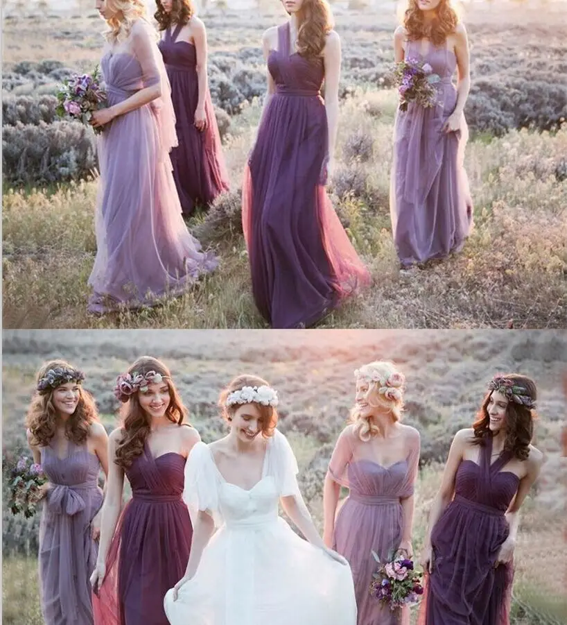 2021 New Novia mismatched pastel purple and lavender bridesmaid dresses plus size beautiful antique Vestido